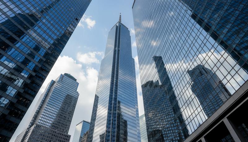 Glass curtain wall skyscrapers in Manhattan