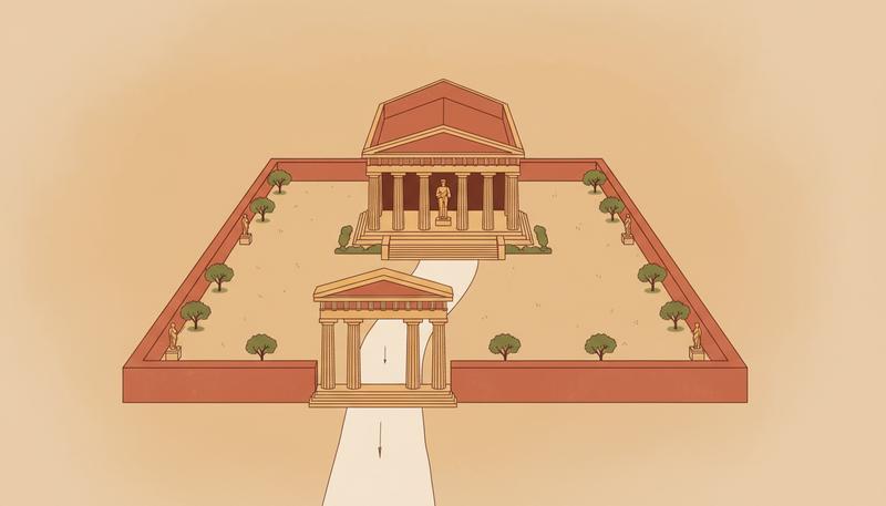 Spatial sequence of an ancient Greek temple approach