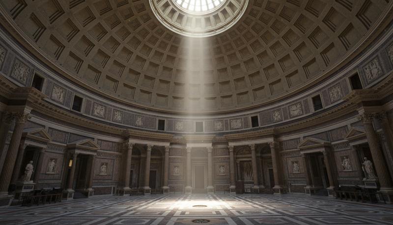 Interior of the Pantheon in Rome with oculus light