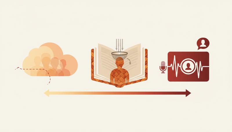 A spectrum showing the difference between casual family storytelling, memoir writing, and formal oral history recording, with arrows indicating permanence and fidelity