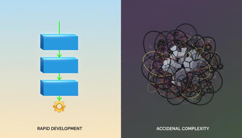Diagram showing Python's flexibility as a double-edged sword: rapid prototyping versus architectural entropy