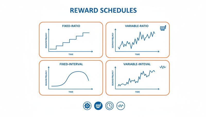 Comparison chart showing fixed vs variable reward schedules and their effect on persistence and behavior frequency