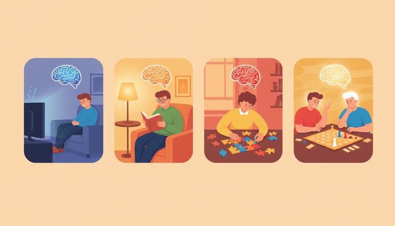 A split image showing brain activity / engagement during different activities, with games lighting up more reward and decision-making regions