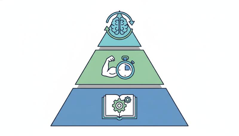 Three-level pyramid showing progression from rule knowledge to applied reasoning to habitual disposition