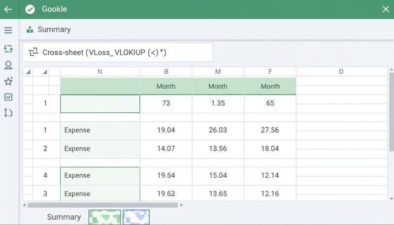 A Google Sheets workbook with multiple tabs visible at the bottom (January, February, March, Summary). The Summary tab is active and shows a table with month columns pulling data from the other sheets.