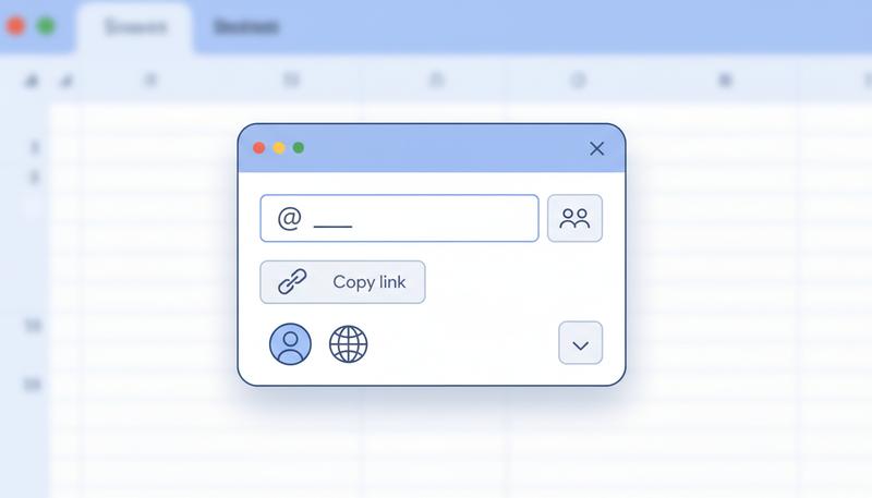 Google Sheets share dialog showing email input field and link sharing options
