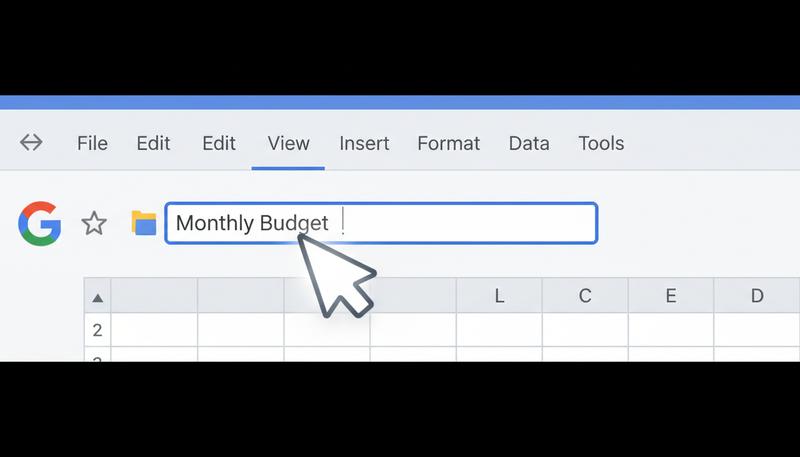 Close-up of the Google Sheets top bar showing 'Untitled spreadsheet' being renamed to 'Monthly Budget'