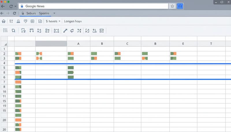 Google Sheets with row 1 frozen, showing the thick blue line that indicates a freeze below the header row