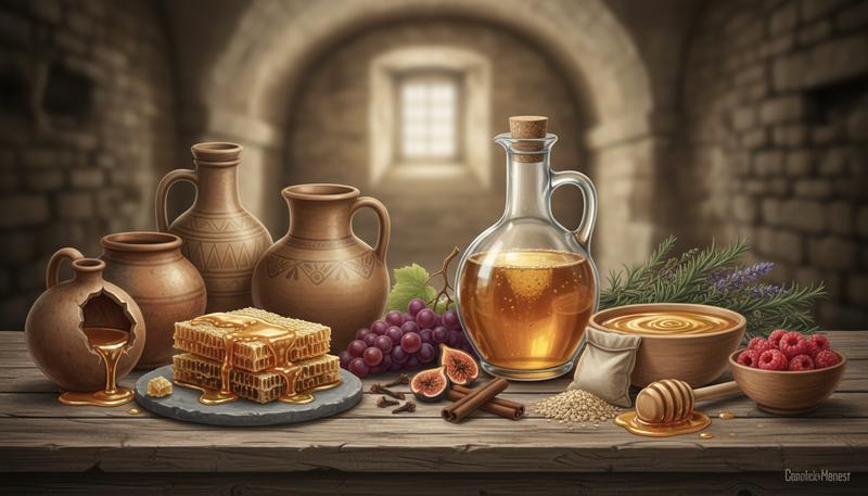 Ancient honey vessels and mead ingredients