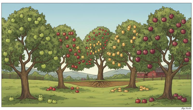 Heritage apple varieties in an orchard