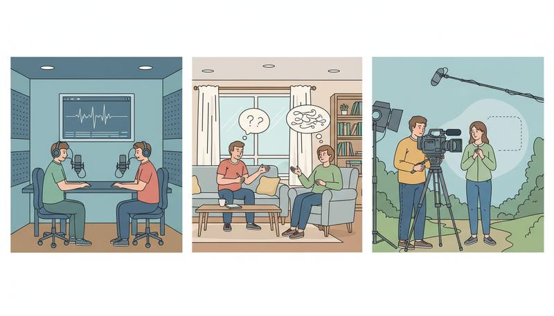 Visual comparison of how silence operates across broadcast, print, and documentary interview formats