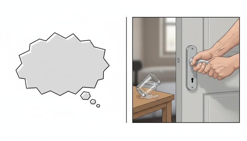 A split comparison showing 'told' emotion as a label versus 'shown' emotion as physical detail and behavior — illustrating how showing creates reader experience