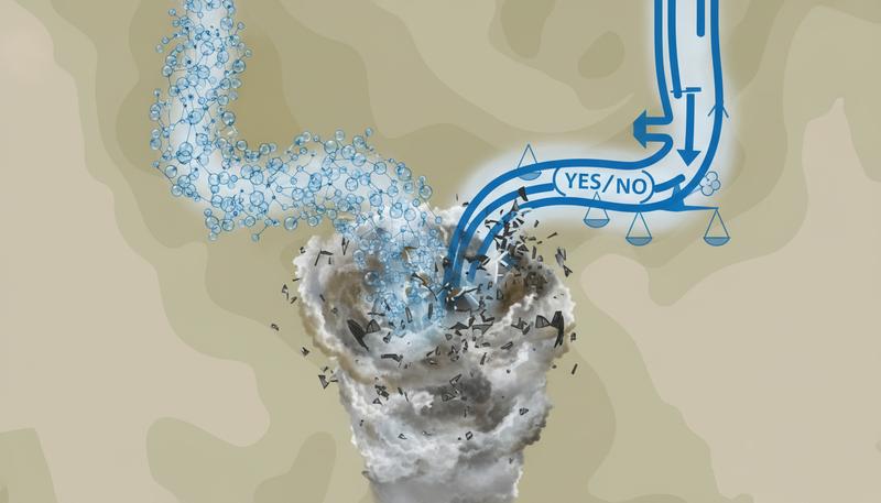 A conceptual illustration showing the Fisher and Neyman-Pearson frameworks as two separate rivers being merged into one confused waterway