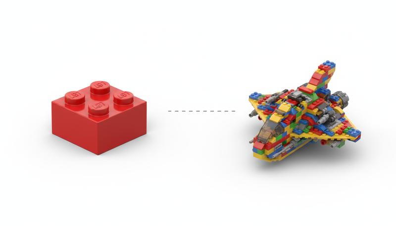 A single LEGO brick versus a complex assembled LEGO model, representing atomic notes versus comprehensive summaries